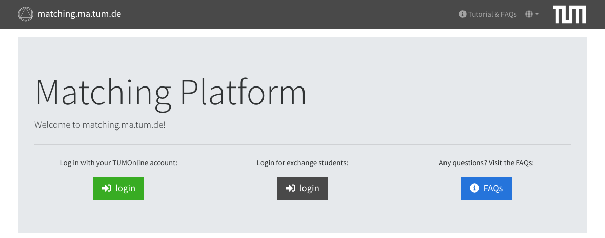 Log in to the matching platform.